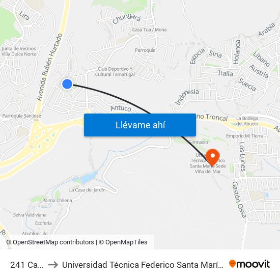 241 Calbuco to Universidad Técnica Federico Santa María Sede Viña Del Mar map