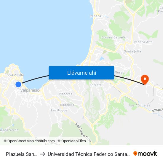 Plazuela San Francisco to Universidad Técnica Federico Santa María Sede Viña Del Mar map