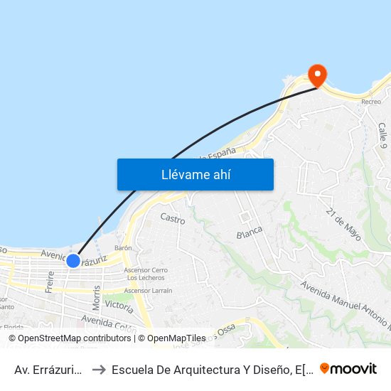 Av. Errázuriz / Estación Francia to Escuela De Arquitectura Y Diseño, E[Ad], Pontificia Universidad Catolica De Valparaíso map