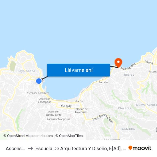 Ascensor Artilleria to Escuela De Arquitectura Y Diseño, E[Ad], Pontificia Universidad Catolica De Valparaíso map