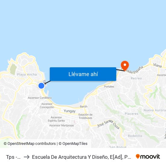 Tps - Aduana to Escuela De Arquitectura Y Diseño, E[Ad], Pontificia Universidad Catolica De Valparaíso map