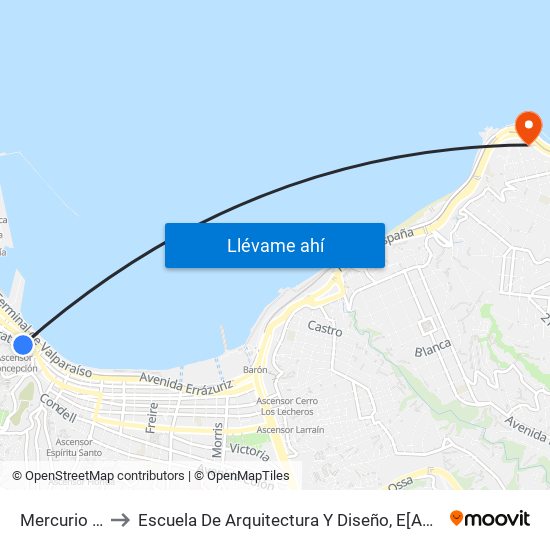 Mercurio De Valparaiso to Escuela De Arquitectura Y Diseño, E[Ad], Pontificia Universidad Catolica De Valparaíso map