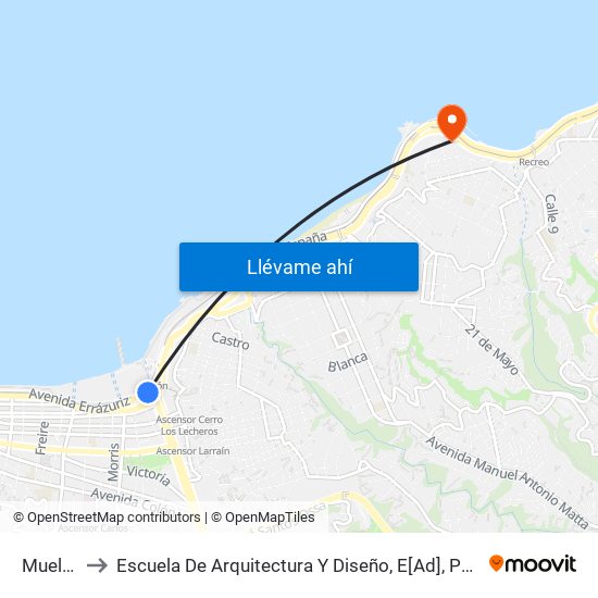 Muelle Baron to Escuela De Arquitectura Y Diseño, E[Ad], Pontificia Universidad Catolica De Valparaíso map