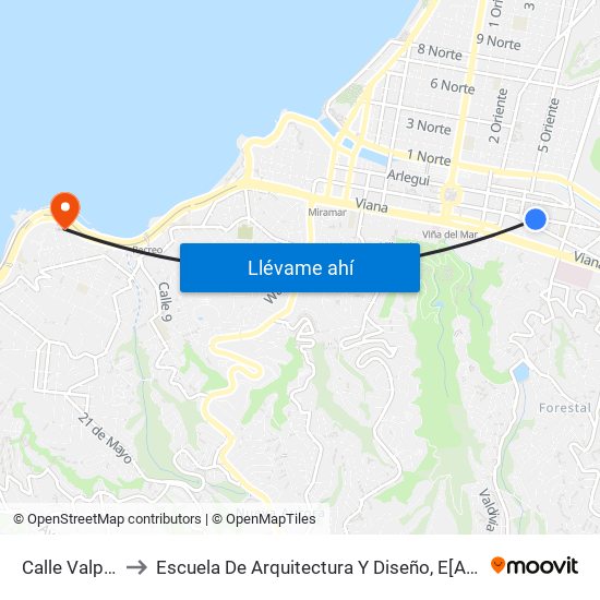 Calle Valparaiso - Batuco to Escuela De Arquitectura Y Diseño, E[Ad], Pontificia Universidad Catolica De Valparaíso map