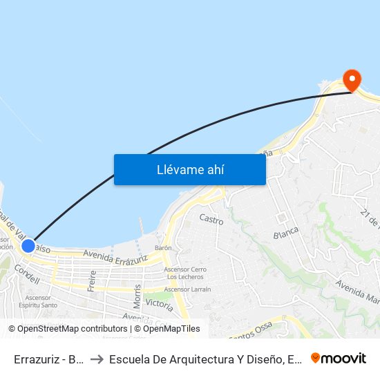 Errazuriz - Bellavista / Poniente to Escuela De Arquitectura Y Diseño, E[Ad], Pontificia Universidad Catolica De Valparaíso map