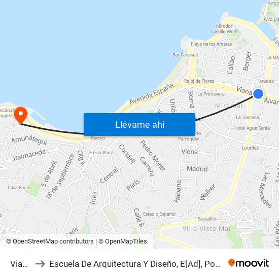 Vianna, 45 to Escuela De Arquitectura Y Diseño, E[Ad], Pontificia Universidad Catolica De Valparaíso map