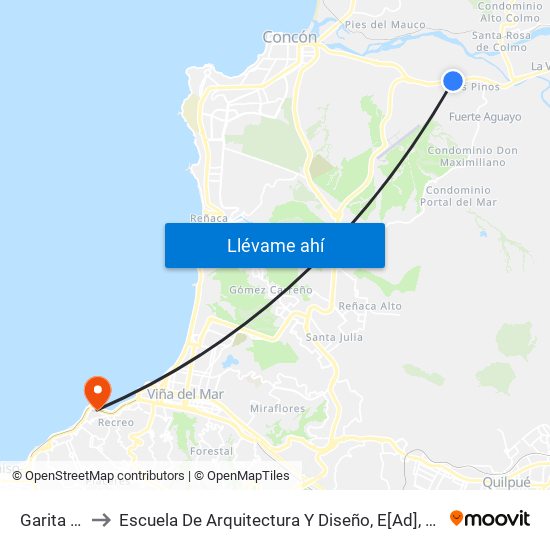 Garita 200 Norte to Escuela De Arquitectura Y Diseño, E[Ad], Pontificia Universidad Catolica De Valparaíso map