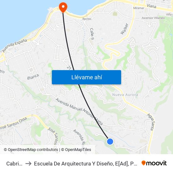 Cabriteria Sur to Escuela De Arquitectura Y Diseño, E[Ad], Pontificia Universidad Catolica De Valparaíso map