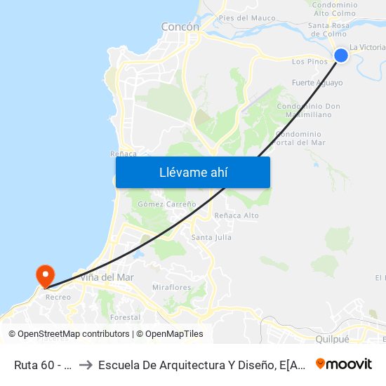 Ruta 60 - F - 190 / Norte to Escuela De Arquitectura Y Diseño, E[Ad], Pontificia Universidad Catolica De Valparaíso map