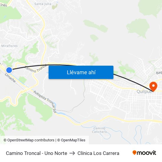 Camino Troncal - Uno Norte to Clínica Los Carrera map