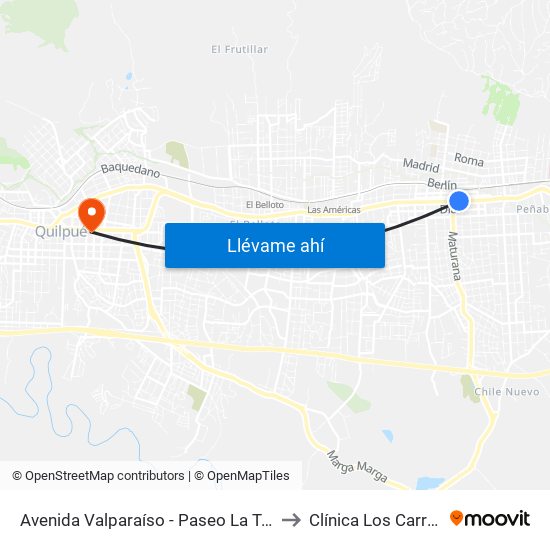 Avenida Valparaíso - Paseo La Torre to Clínica Los Carrera map