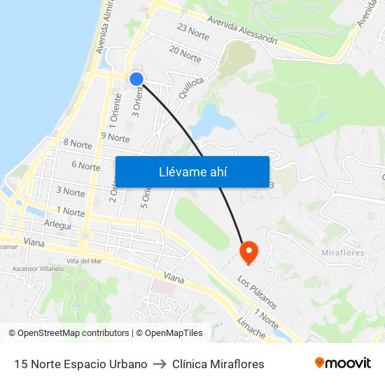 15 Norte Espacio Urbano to Clínica Miraflores map