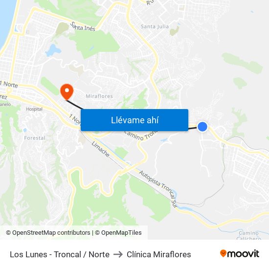 Los Lunes - Troncal / Norte to Clínica Miraflores map