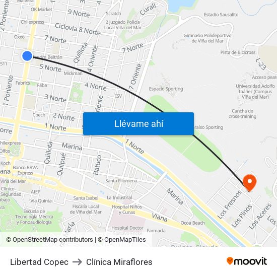 Libertad Copec to Clínica Miraflores map