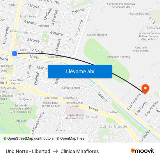 Uno Norte - Libertad to Clínica Miraflores map