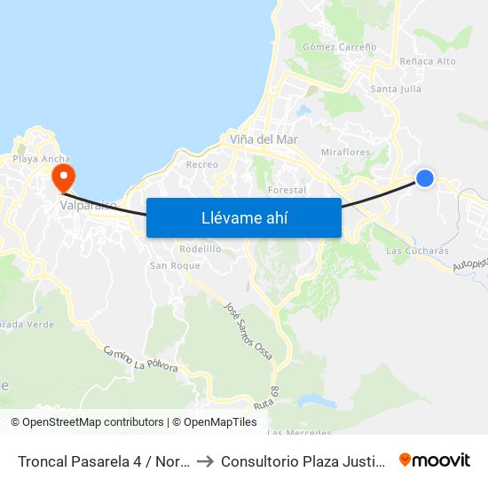 Troncal Pasarela 4 / Norte to Consultorio Plaza Justicia map