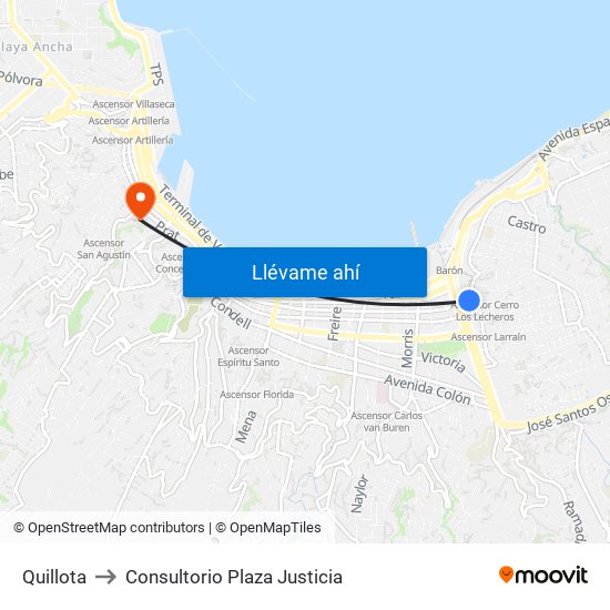 Quillota to Consultorio Plaza Justicia map