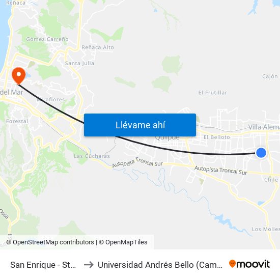 San Enrique - Sta Margarita to Universidad Andrés Bello (Campus Los Castaños) map