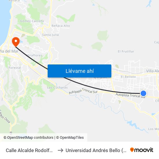 Calle Alcalde Rodolfo Galleguillos, 2113 to Universidad Andrés Bello (Campus Los Castaños) map