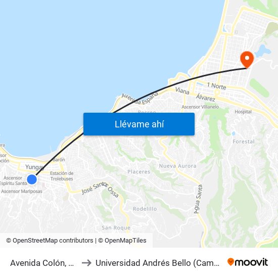 Avenida Colón, 2093-2131 to Universidad Andrés Bello (Campus Los Castaños) map