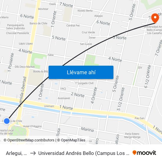 Arlegui, 679 to Universidad Andrés Bello (Campus Los Castaños) map