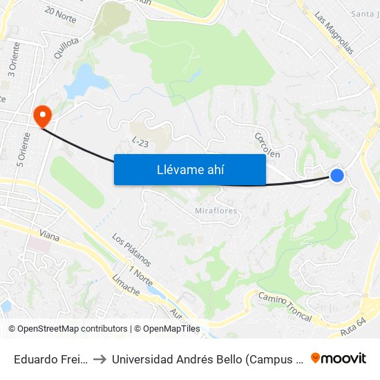 Eduardo Frei - Olga to Universidad Andrés Bello (Campus Los Castaños) map