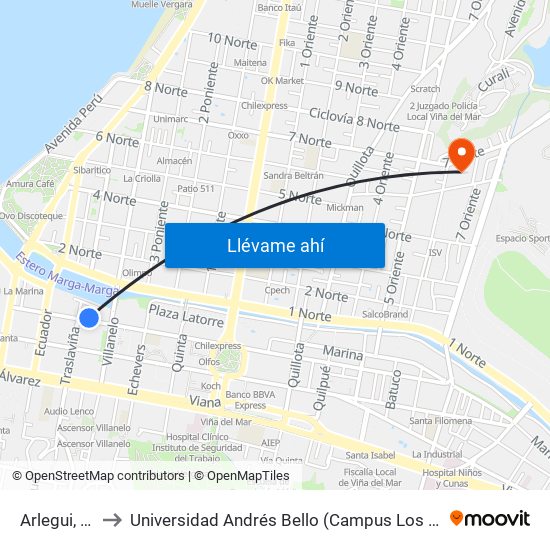 Arlegui, 333 to Universidad Andrés Bello (Campus Los Castaños) map