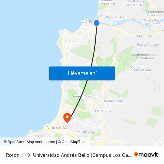 Rotonda to Universidad Andrés Bello (Campus Los Castaños) map