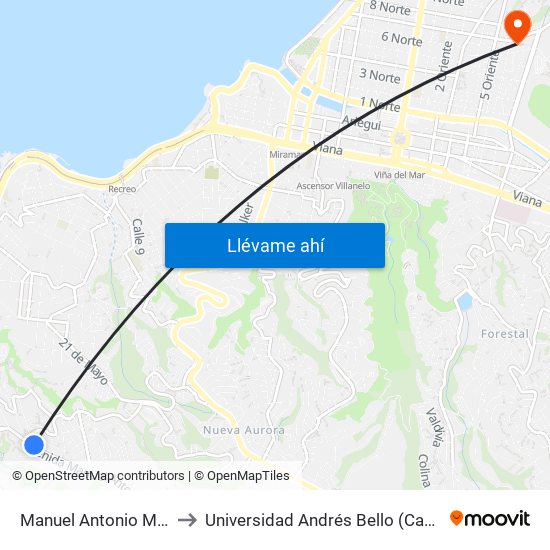 Manuel Antonio Matta - Lautaro to Universidad Andrés Bello (Campus Los Castaños) map