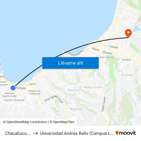 Chacabuco, 1702 to Universidad Andrés Bello (Campus Los Castaños) map