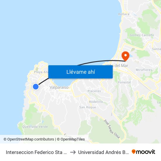Interseccion Federico Sta Marica - José Maria Caro - Levarte to Universidad Andrés Bello (Campus Los Castaños) map