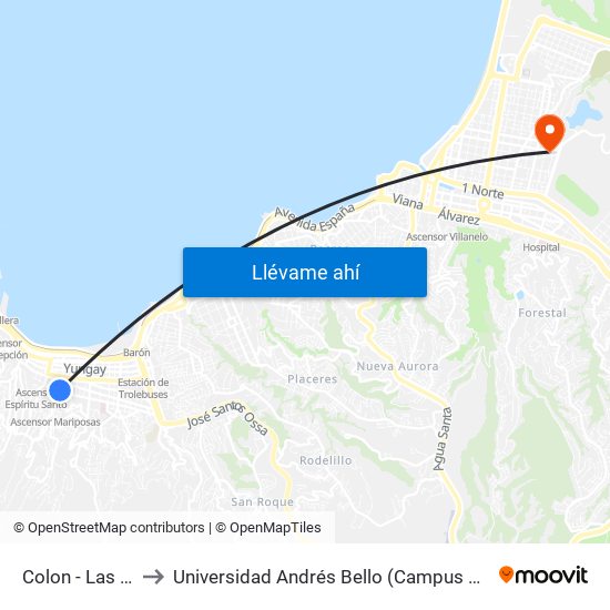 Colon - Las Heras to Universidad Andrés Bello (Campus Los Castaños) map