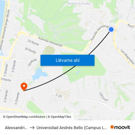 Alessandri - Lira to Universidad Andrés Bello (Campus Los Castaños) map