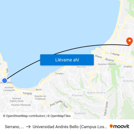 Serrano, 580 to Universidad Andrés Bello (Campus Los Castaños) map