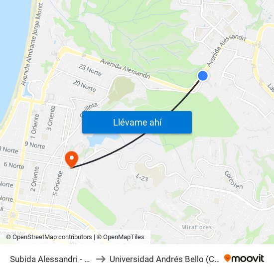 Subida Alessandri - Sta Ines / Oriente to Universidad Andrés Bello (Campus Los Castaños) map