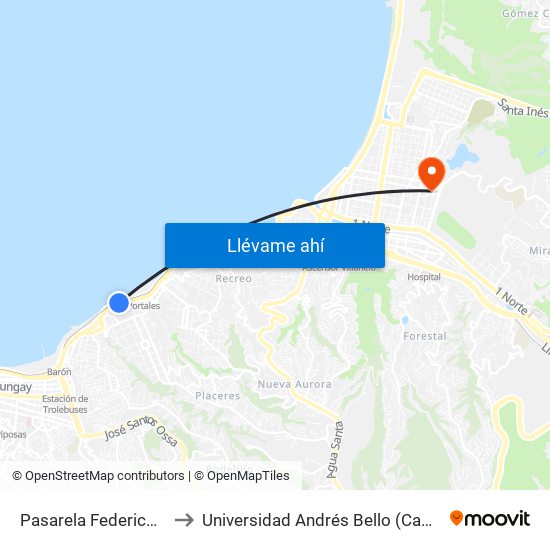 Pasarela Federico Santa Maria to Universidad Andrés Bello (Campus Los Castaños) map