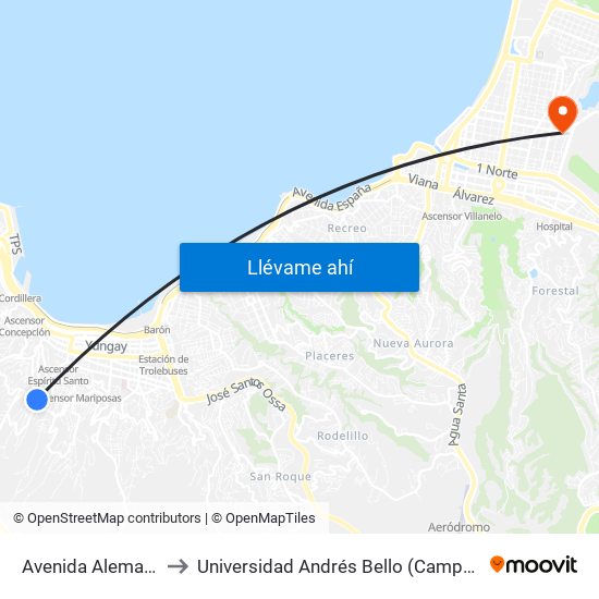 Avenida Alemania, 6729 to Universidad Andrés Bello (Campus Los Castaños) map