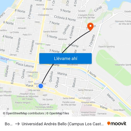 Bohn to Universidad Andrés Bello (Campus Los Castaños) map