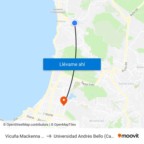 Vicuña Mackenna - Anibal Pinto to Universidad Andrés Bello (Campus Los Castaños) map