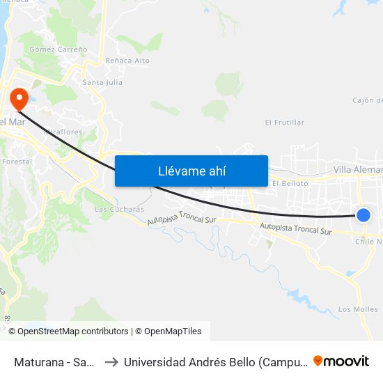 Maturana - Santa María to Universidad Andrés Bello (Campus Los Castaños) map