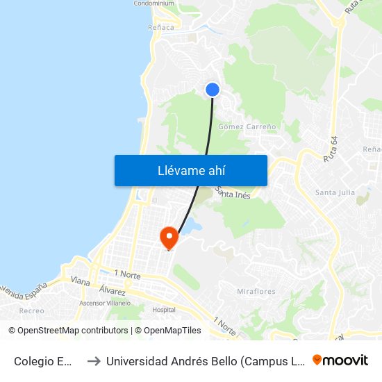 Colegio Emanuel to Universidad Andrés Bello (Campus Los Castaños) map