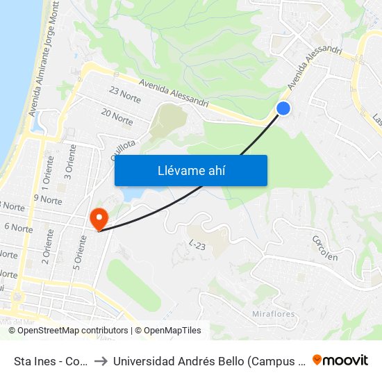 Sta Ines - Cohiueco to Universidad Andrés Bello (Campus Los Castaños) map