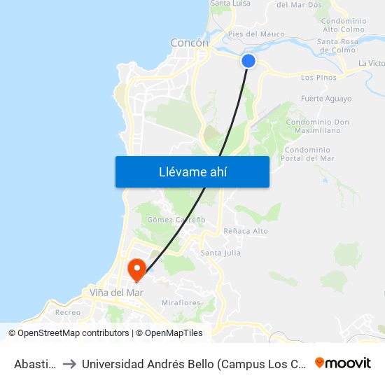 Abastible to Universidad Andrés Bello (Campus Los Castaños) map