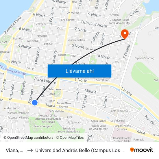 Viana, 553 to Universidad Andrés Bello (Campus Los Castaños) map