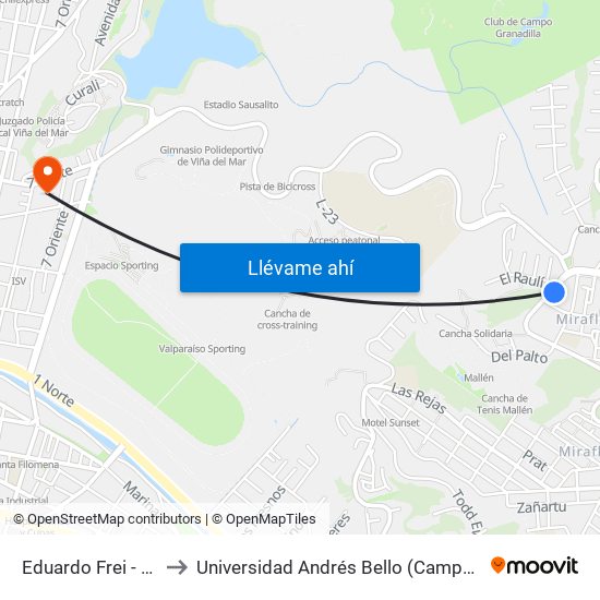 Eduardo Frei - Del Roble to Universidad Andrés Bello (Campus Los Castaños) map