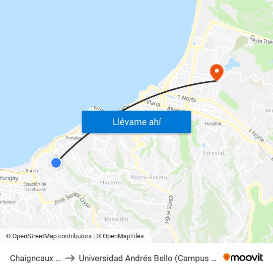 Chaigncaux - Vega to Universidad Andrés Bello (Campus Los Castaños) map