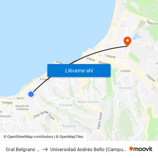 Gral Belgrano - Yussef to Universidad Andrés Bello (Campus Los Castaños) map