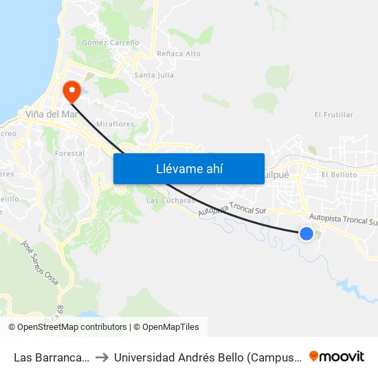 Las Barrancas 2972 to Universidad Andrés Bello (Campus Los Castaños) map