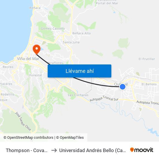 Thompson - Covadonga / Norte to Universidad Andrés Bello (Campus Los Castaños) map