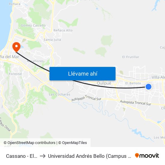 Cassano - El Rocío to Universidad Andrés Bello (Campus Los Castaños) map